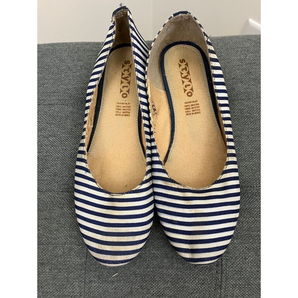 Stylo Blue White Striped Flats Size 6 or 7